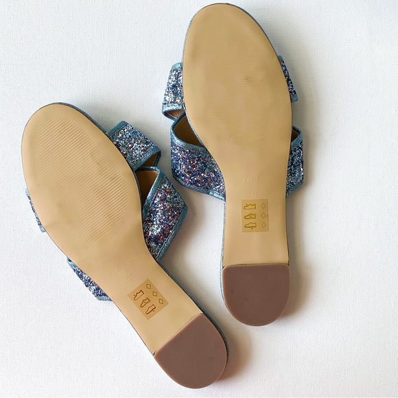 NWT, J Crew Blue Glitter Cora Crisscross Sandals, Size 10.5 - Picture 7 of 9